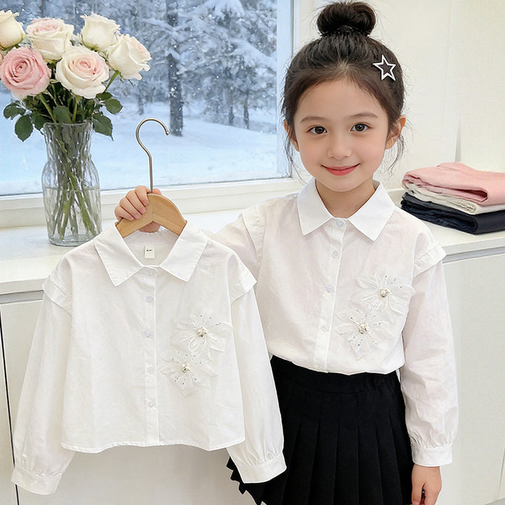 Mädchen elegante Bluse mit floralen Applikationen Drune