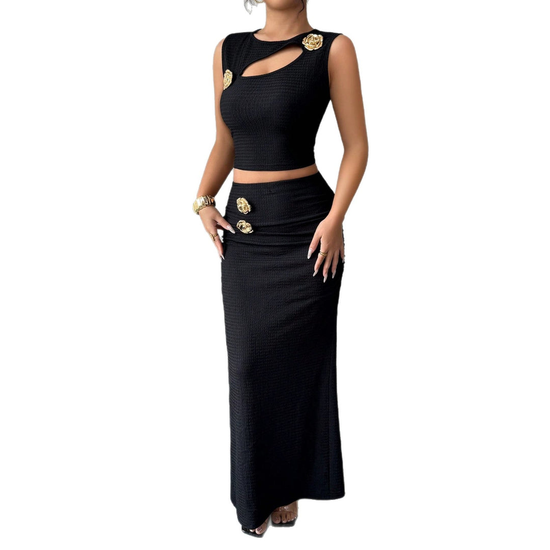 Damen nan zweiteiliges tailliertes Set mit asymmetrischem Cut-Out Crop-Top und figurbetontem Maxi-Bleistiftrock Drune