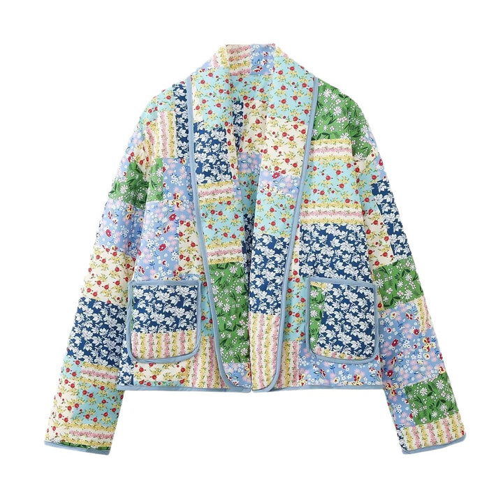Damen Kurz geschnittene gesteppte Patchworkjacke mit aufgesetzten Taschen Drune