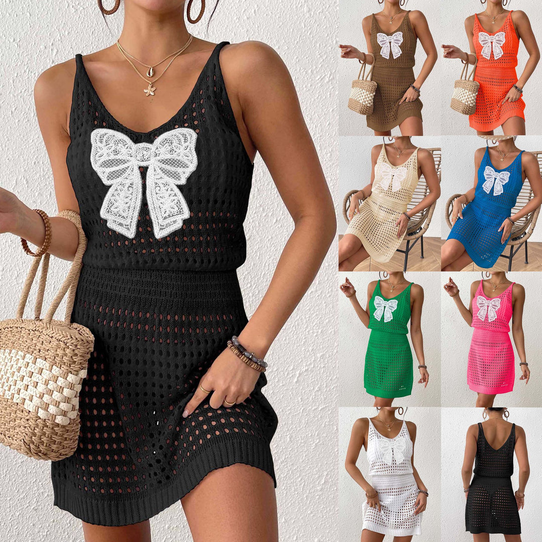 Damen Netz-Strandkleid mit großer Schleifen-Applikation Drune