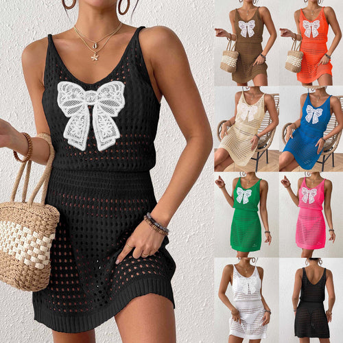 Damen Netz-Strandkleid mit großer Schleifen-Applikation Drune