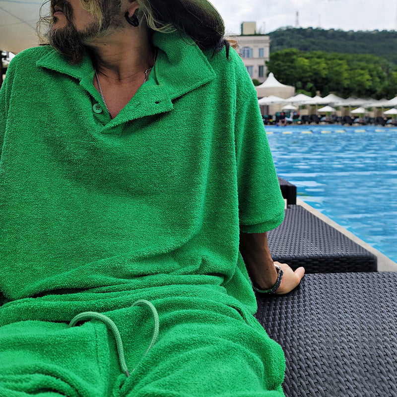 Herren Oversized Freizeitanzug mit Poloshirt und Shorts Drune
