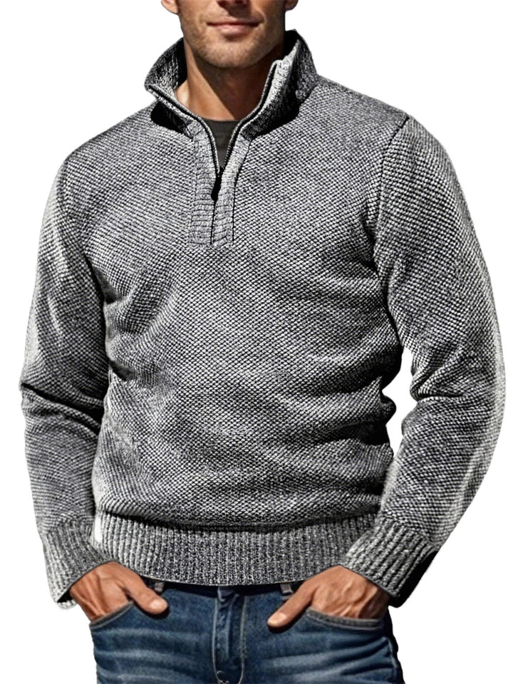 Herren nan grobgestrickter Strickpullover mit halbem Reißverschluss und hohem Stehkragen Drune