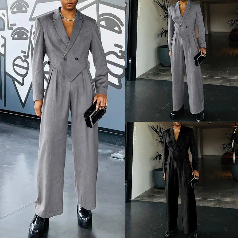 Damen nan Business-Set mit asymmetrischem Drapé-Blazer und Bundfaltenhose mit Gummibund Drune