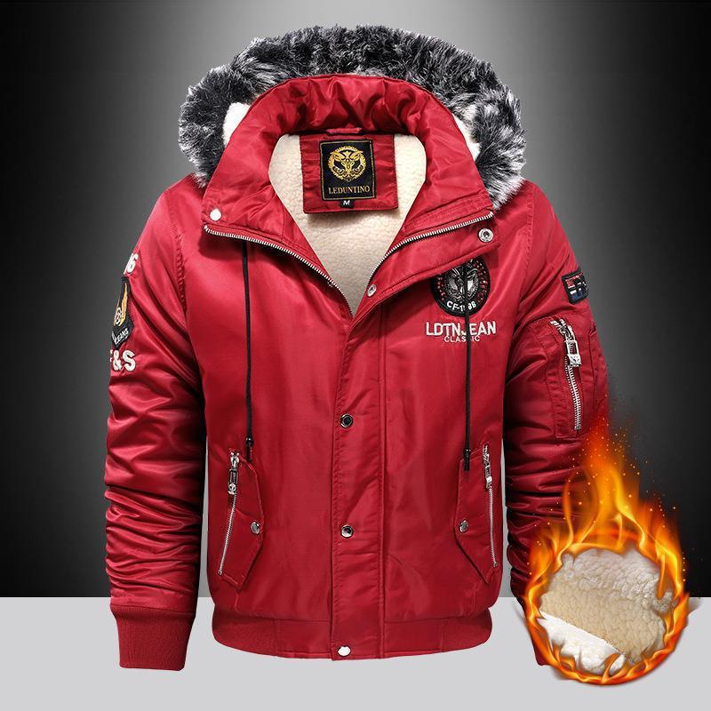 Herren nan wattierte Thermo-Bomberjacke mit Sherpa-Innenfutter, abnehmbarer Kunstfellkapuze und wasserabweisender Nylonaußenhülle Drune