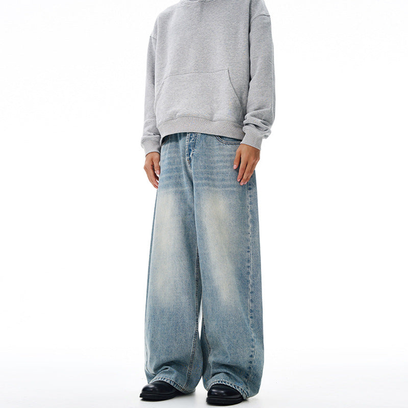 Damen Weitfallende Bodenlange Palazzodenim-Jeans mit Vintage-Fade und geradem Saum Drune