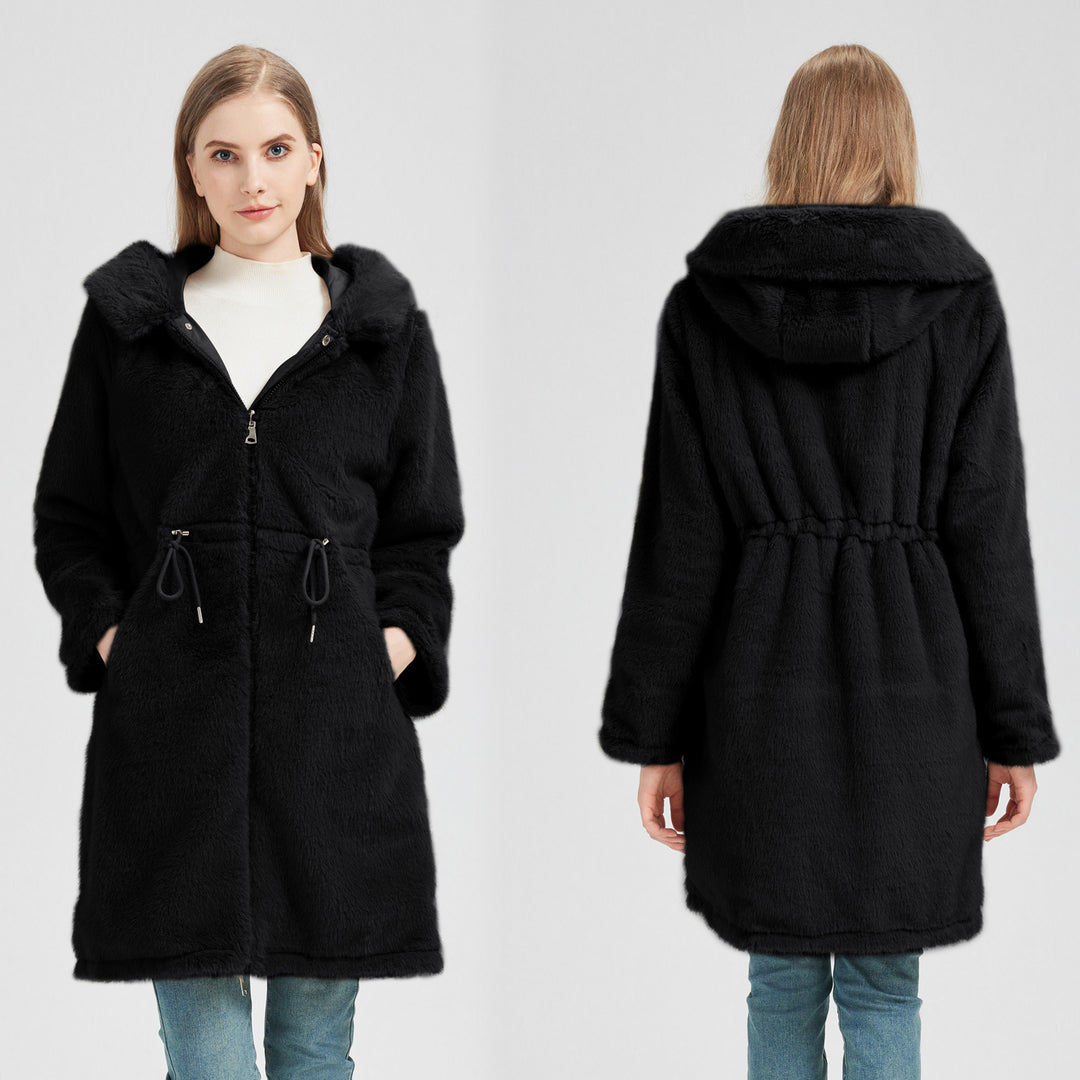 Damen Eleganter und warmer Parka mit abnehmbarem Kunstfellkragen und praktischen Schnürdetails Drune