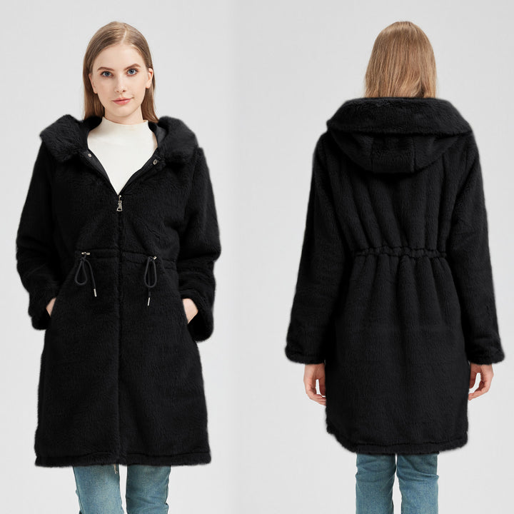 Damen Eleganter und warmer Parka mit abnehmbarem Kunstfellkragen und praktischen Schnürdetails Drune