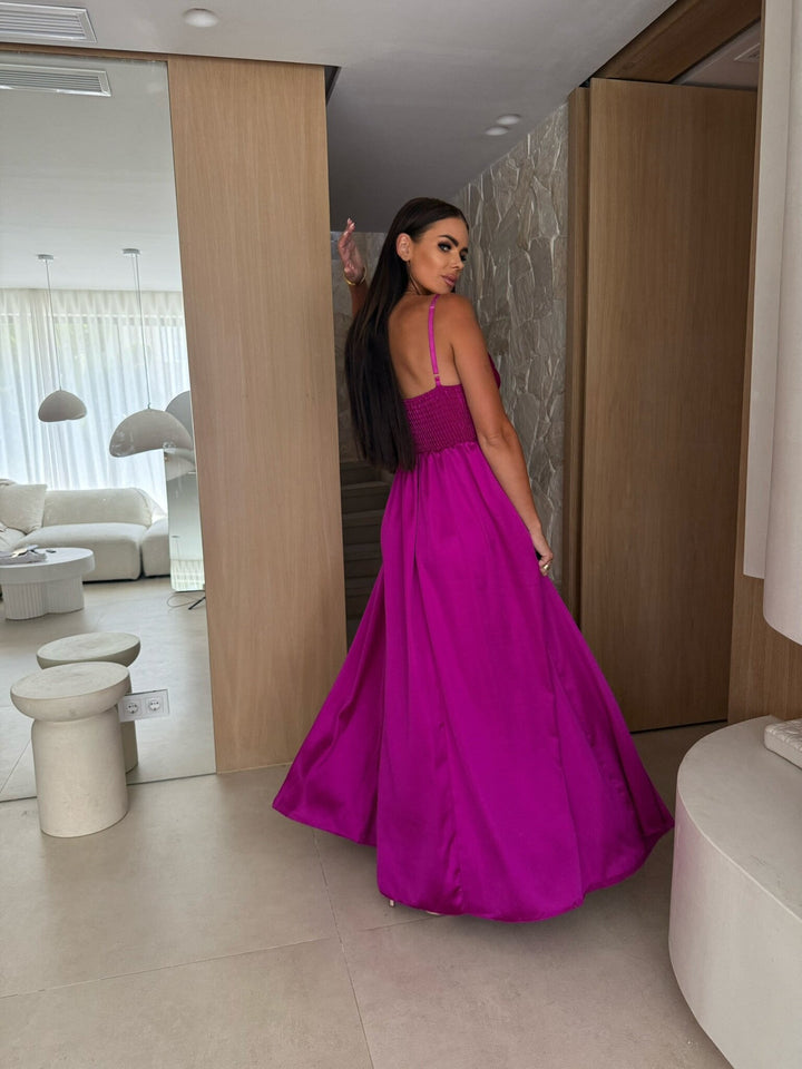 Damen Maxikleid mit geflochtenem Oberteil und offenem Rücken Drune