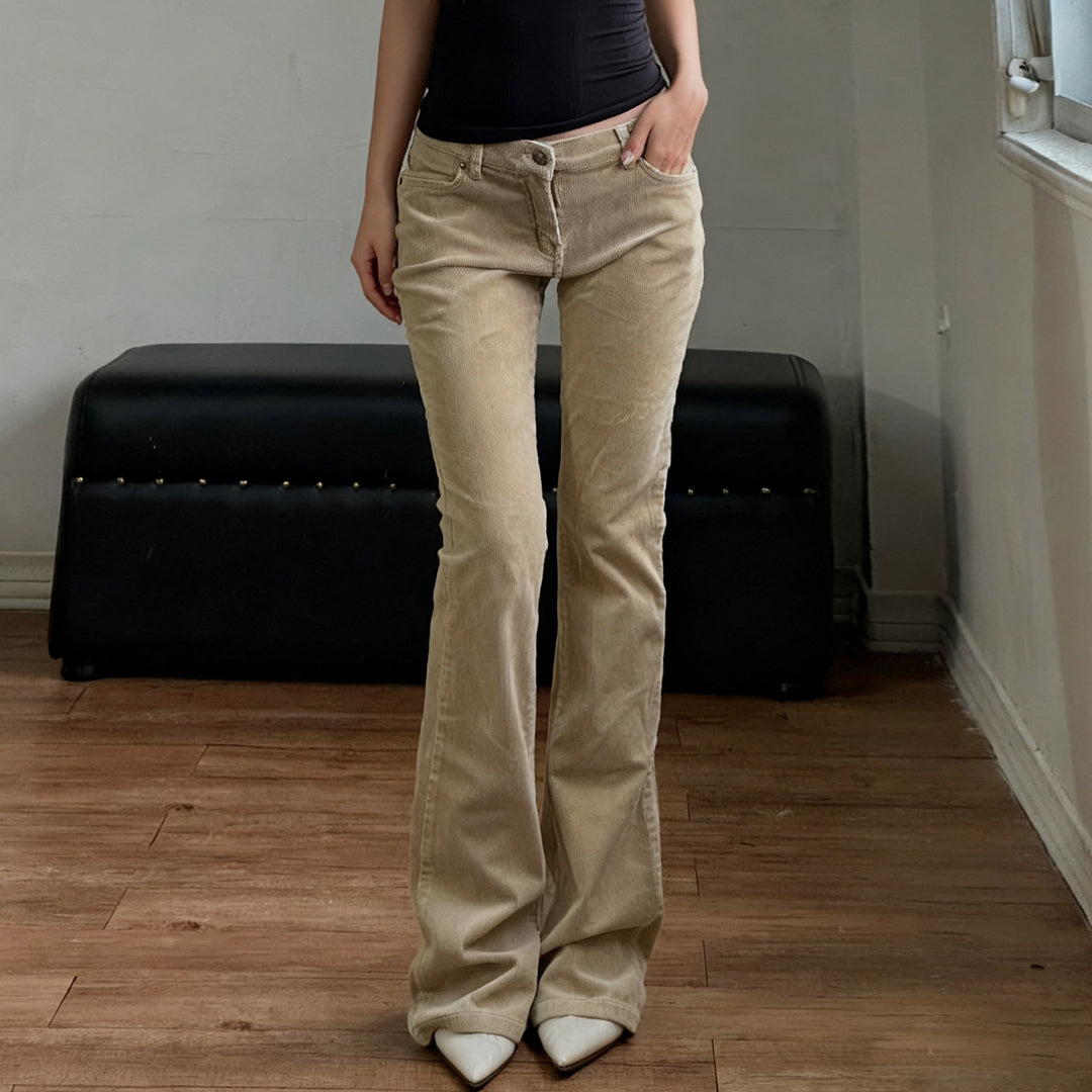Damen nan Corduroy Schlaghose mit hoher Taille, figurformenden Nähten und weitem Bootcut Drune
