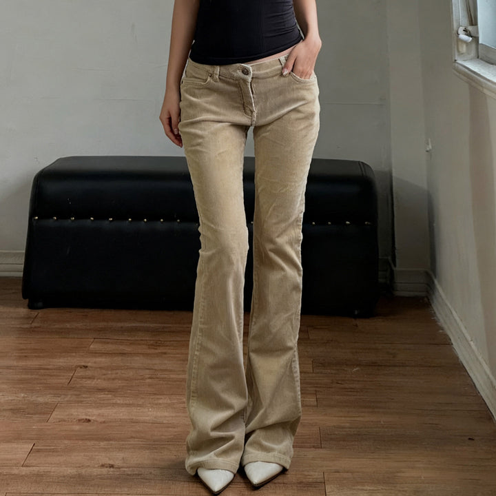 Damen nan Corduroy Schlaghose mit hoher Taille, figurformenden Nähten und weitem Bootcut Drune