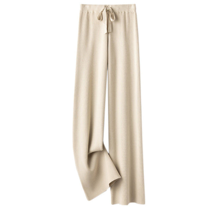 Damen Weite Rippstrick-Hose mit Tunnelzug und fließender Palazzo-Silhouette Drune