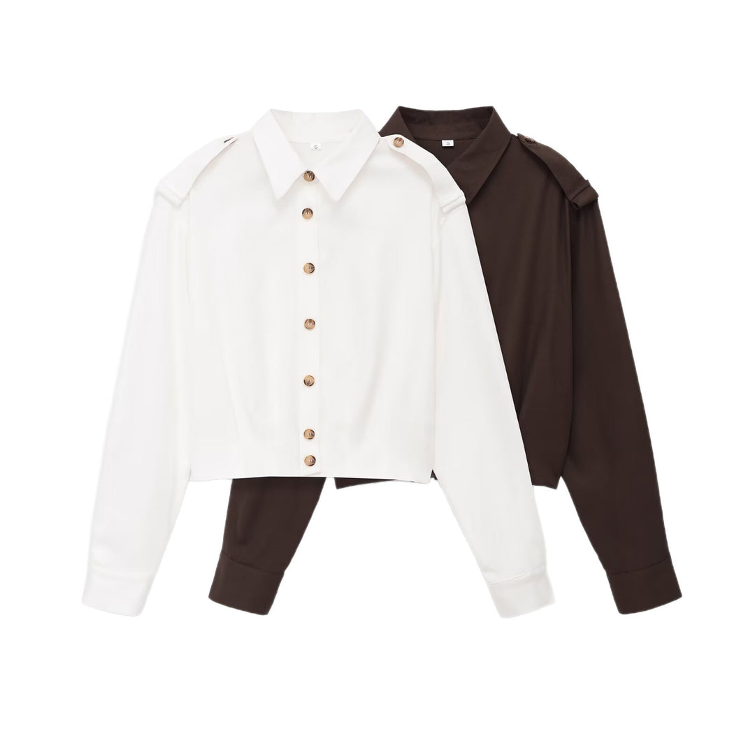 Damen Cropped-Hemdjacke mit Epauletten und taillierenden Abnähern Drune