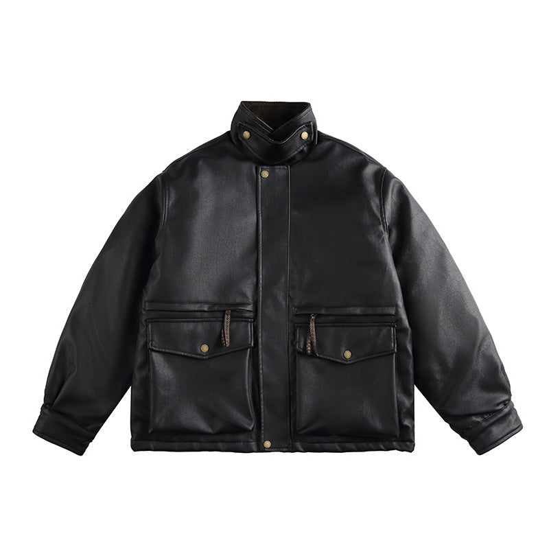Herren Boxy‑wattierte Utility‑Blousonjacke mit hohem Stehkragen und aufgesetzten Pattentaschen Drune