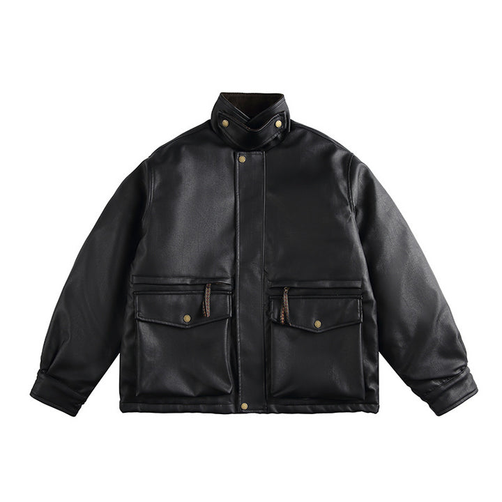 Herren Boxy‑wattierte Utility‑Blousonjacke mit hohem Stehkragen und aufgesetzten Pattentaschen Drune