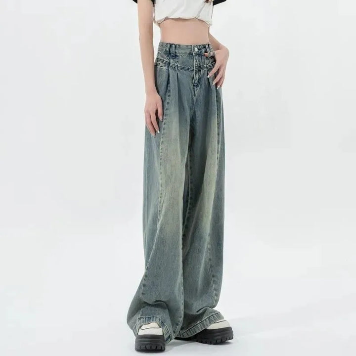 Damen Hochtaillierte Weite Jeans mit Falten Drune