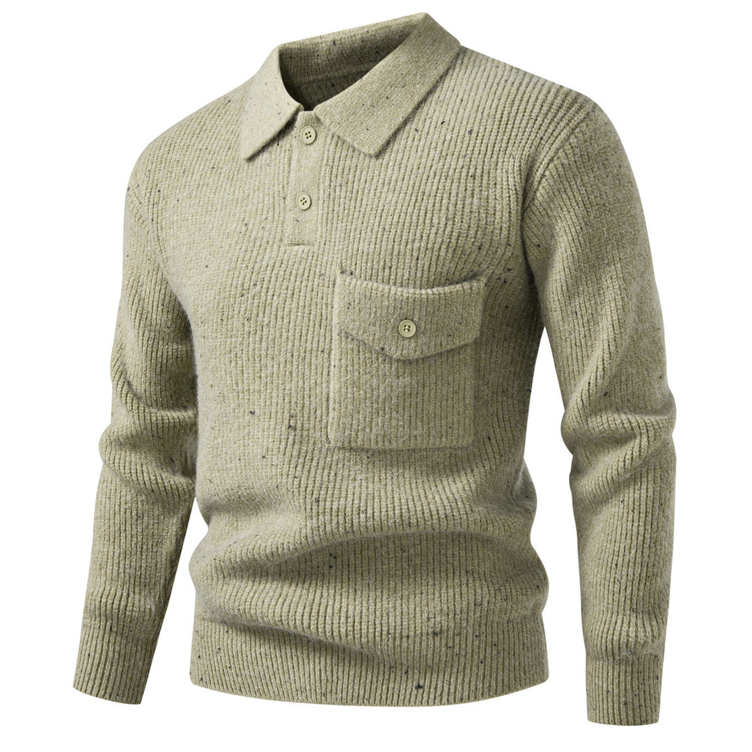Herren Polokragen-Pullover aus Rippenstrick mit aufgesetzter Brusttasche Drune
