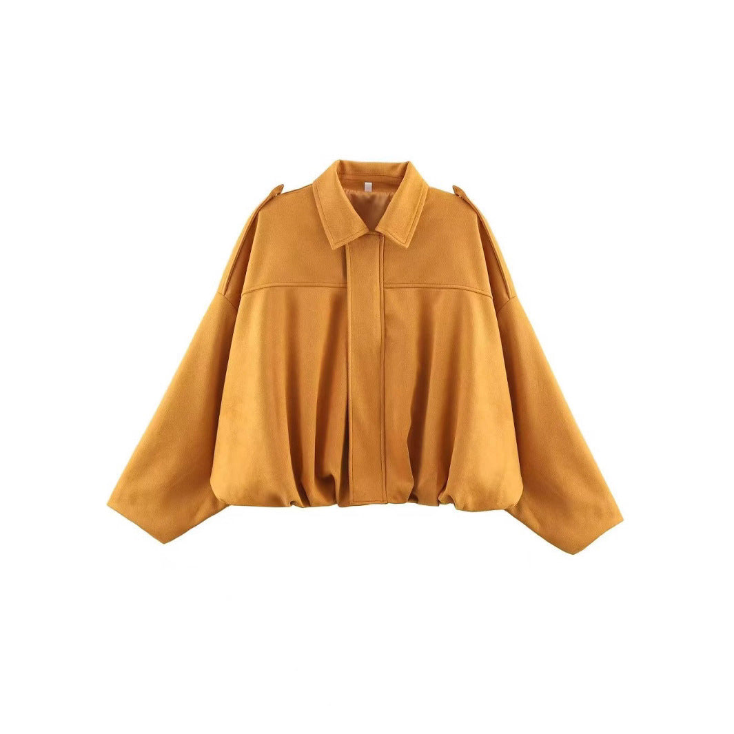Damen Cropped Boxy‑Übergangsjacke im Wildlederlook mit Epauletten Drune