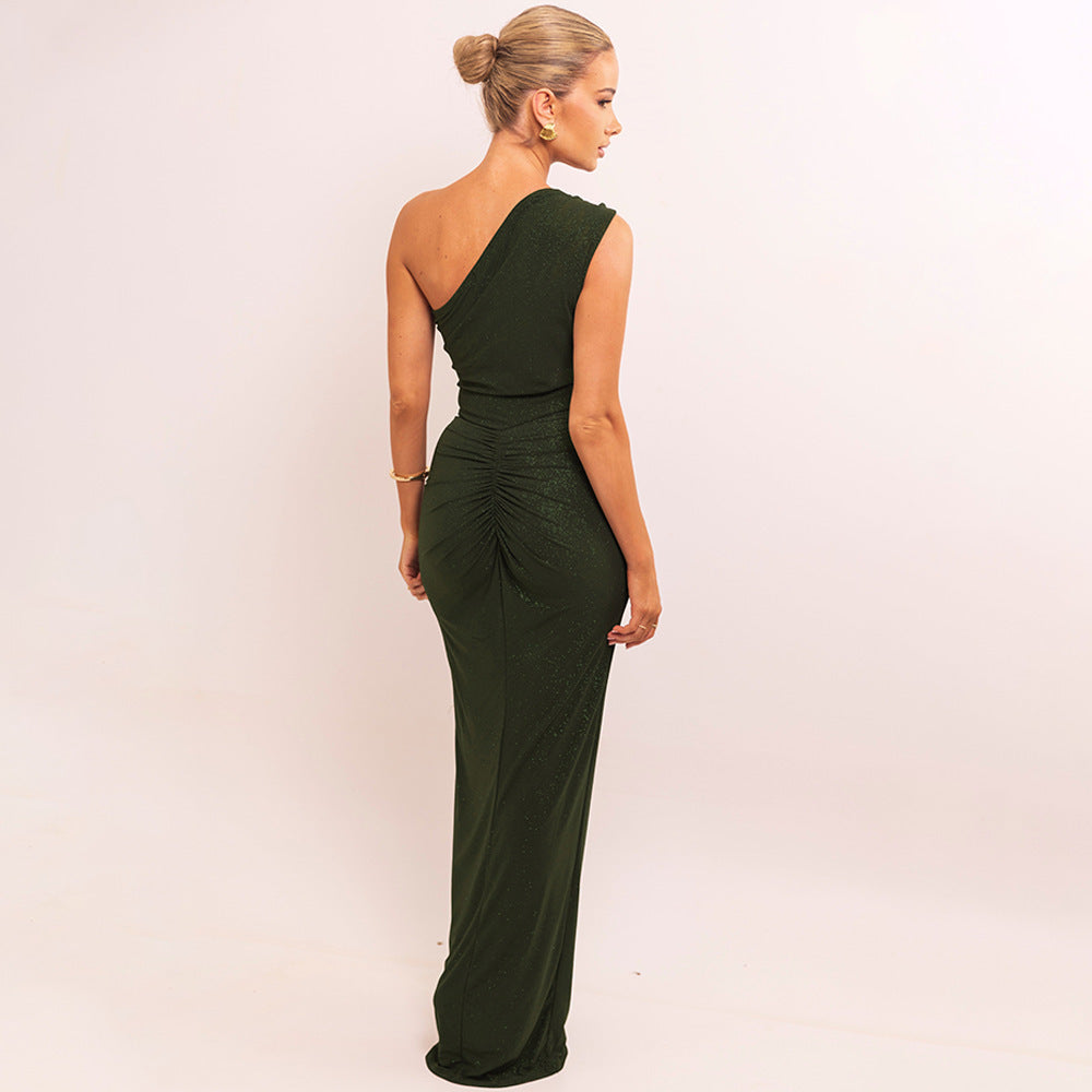 DamenElegantes langes Abendkleid mit asymmetrischem Ausschnitt und Wickeldetail Drune