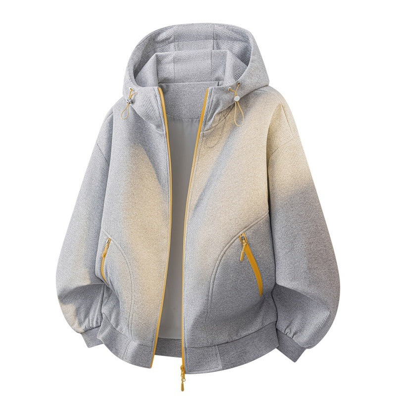 Damen Oversize-Kapuzenjacke mit Farbverlauf, Zwei-Wege-Reißverschluss & Zip-Taschen Drune