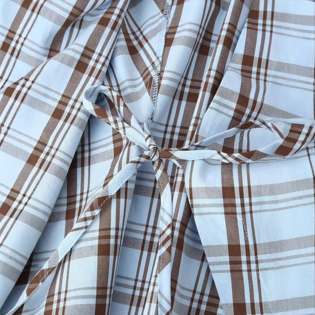 Damen nan karierte Wickel-Hemdbluse mit Hemdkragen und asymmetrischer Knopfreihe Drune