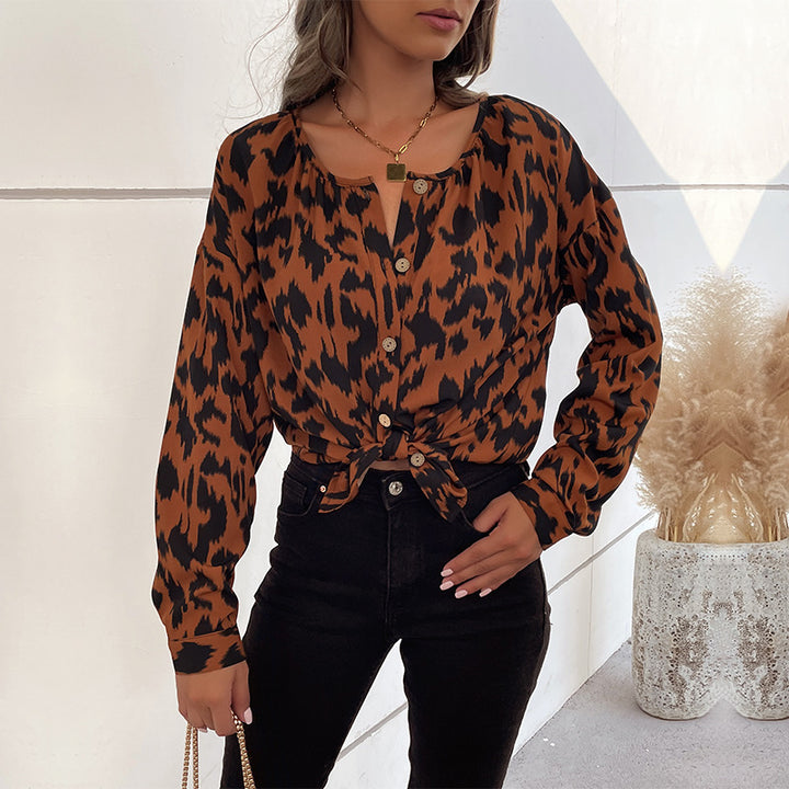 Damen Leopardenmuster Hemdbluse Drune