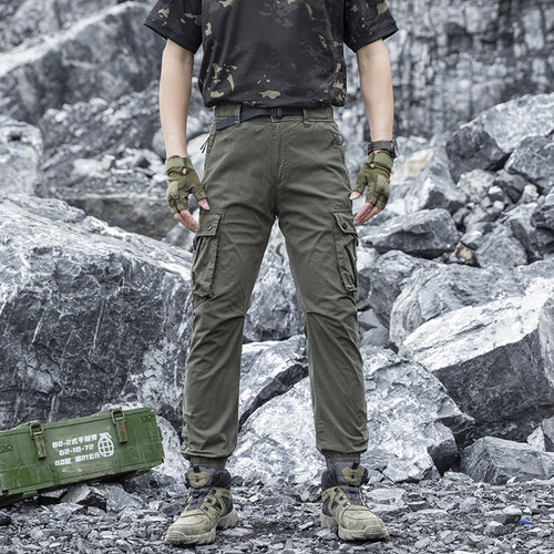 Herren Konisch geschnittene Utility‑Cargohose mit Tunnelzugbund, integriertem Gürtel und Mehrfachtaschen Drune