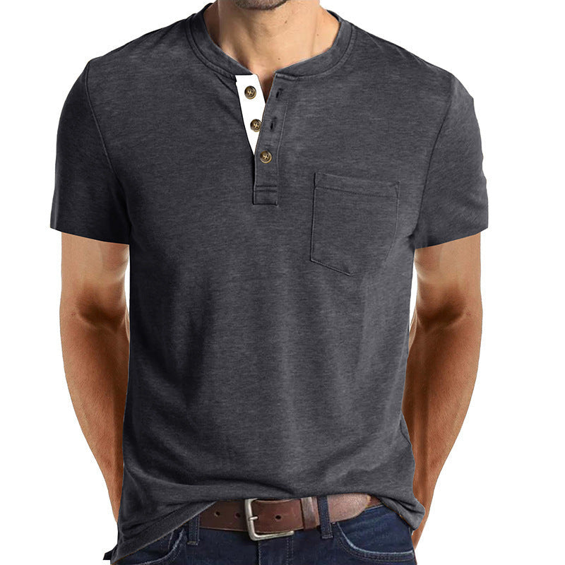 Herren T-Shirt mit strukturiertem Kragen und Brusttasche Drune