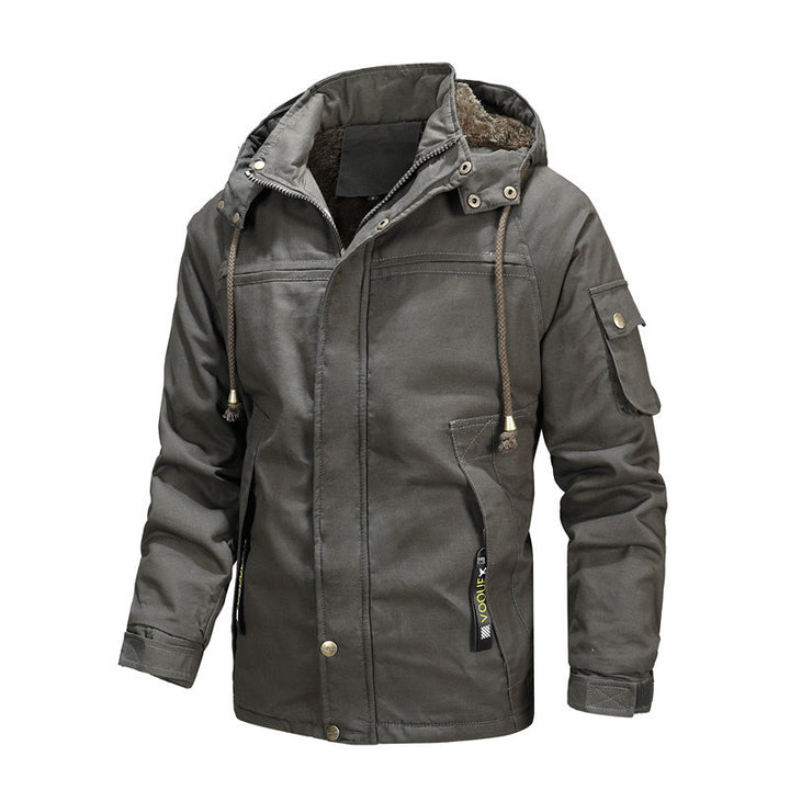 Herren Thermo-Fieldblouson mit abnehmbarer Kapuze, Sherpa‑Innenfutter und Ärmel‑Pattentasche Drune