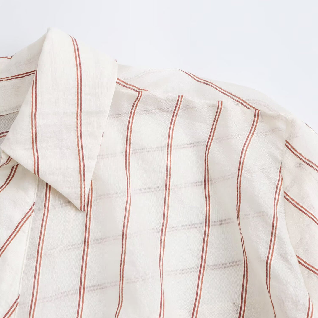 Damen Gestreifte Bluse mit Knotenfront und Hemdkragen Drune