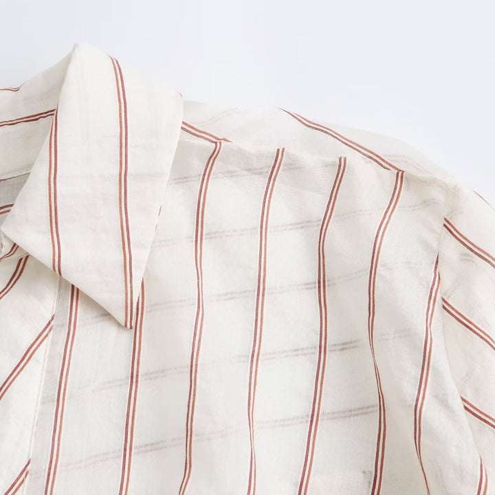 Damen Gestreifte Bluse mit Knotenfront und Hemdkragen Drune