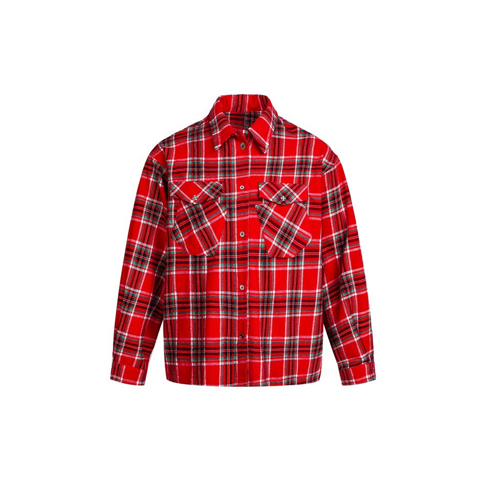 Herren Robustes Karo‑Flanell Shirtjacke mit geknöpften Klappentaschen Drune