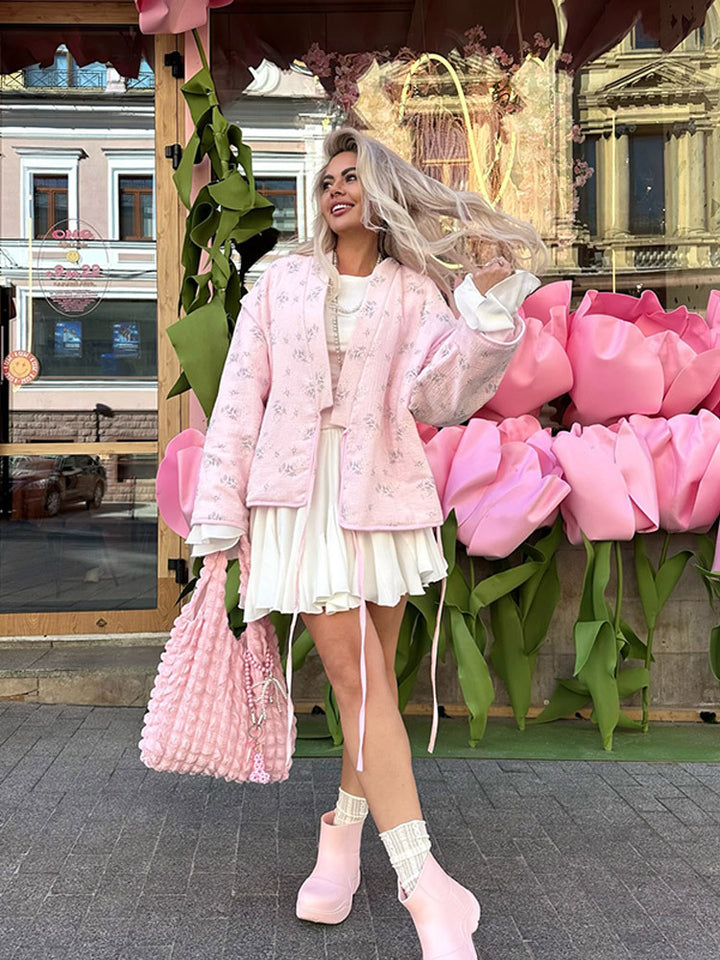 Damen gesteppte Blousonjacke mit floraler Bestickung und Kimonoschnitt Drune