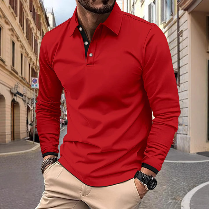Herren Langarm Poloshirt mit stilvollem Kragen und eleganten Knopfdetails Drune