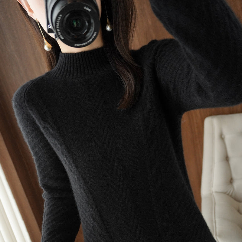 Damen Leichter Mohair‑Look Stehkragenpullover mit Zopf‑Ajour und taillierter Silhouette Drune