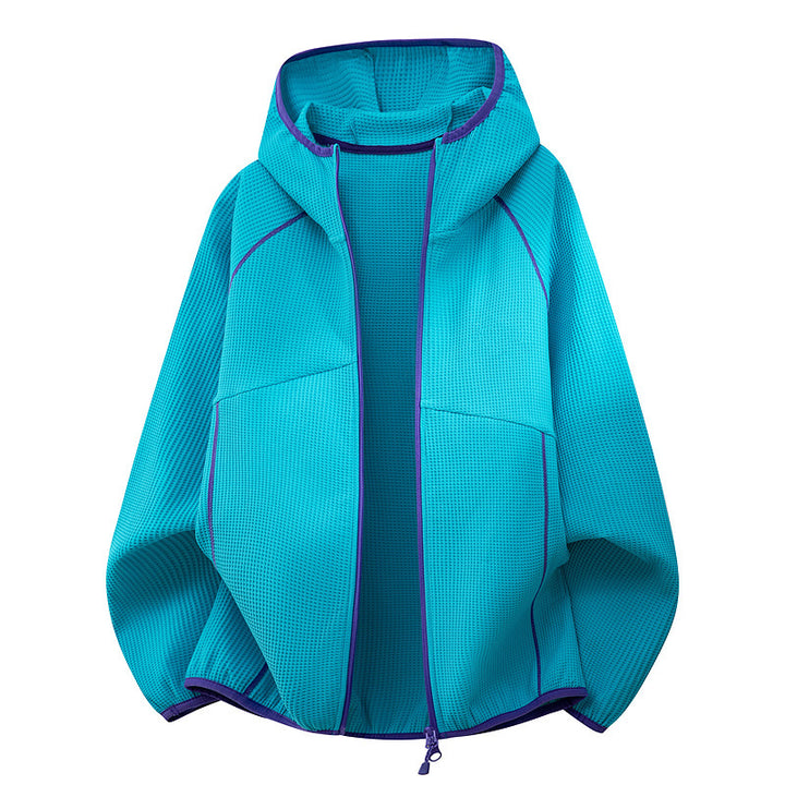Damen Kapuzenjacke aus atmungsaktivem Waffelstrick mit oversized Schnitt und Reißverschluss Drune