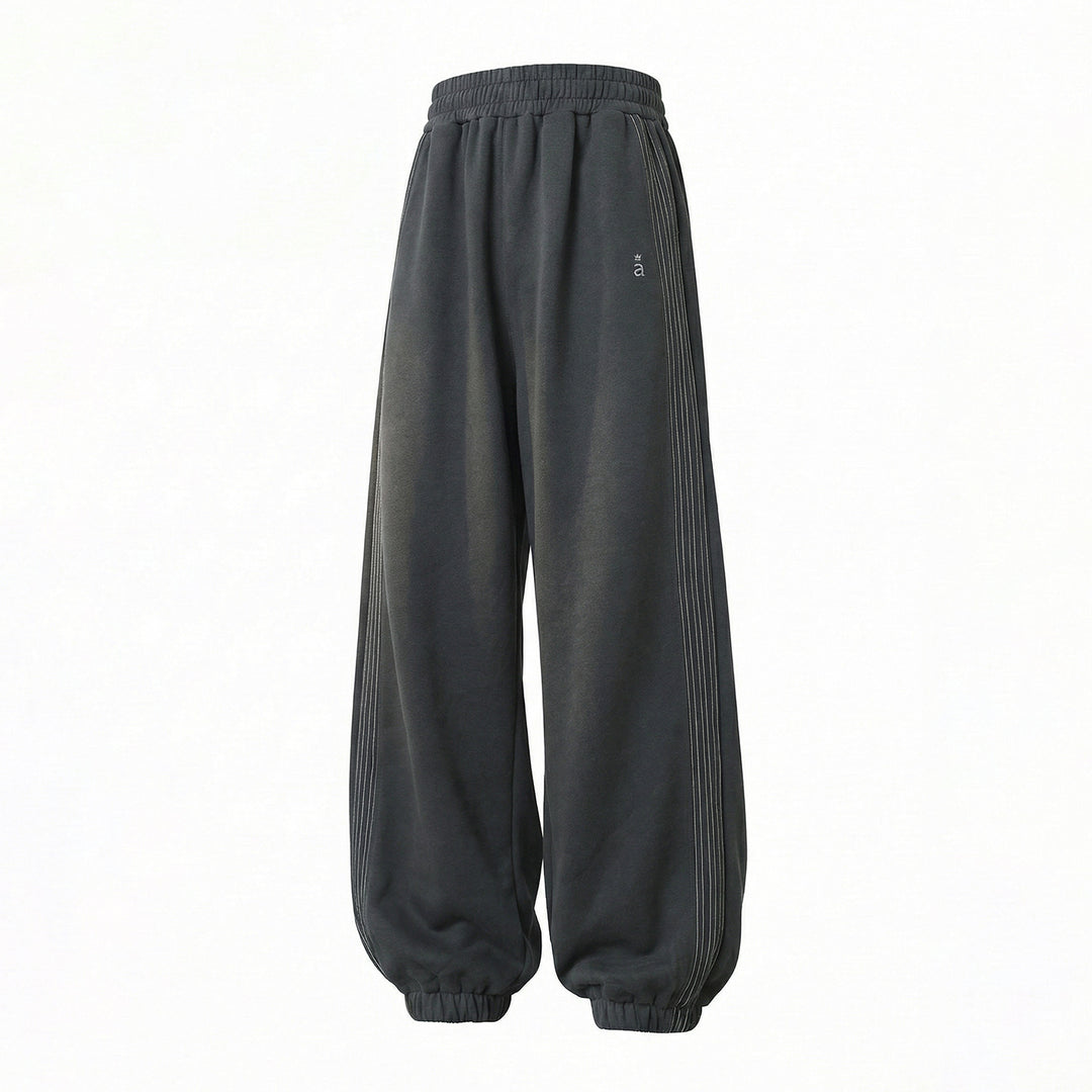 Unisex Extraweite Sweat-Palazzo-Hose mit elastischem Bund, seitlichen Streifen und gerippten Saum Drune