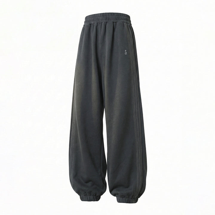Unisex Extraweite Sweat-Palazzo-Hose mit elastischem Bund, seitlichen Streifen und gerippten Saum Drune
