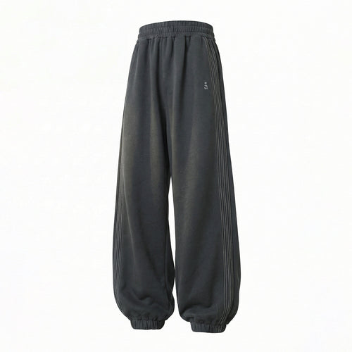 Unisex Extraweite Sweat-Palazzo-Hose mit elastischem Bund, seitlichen Streifen und gerippten Saum Drune