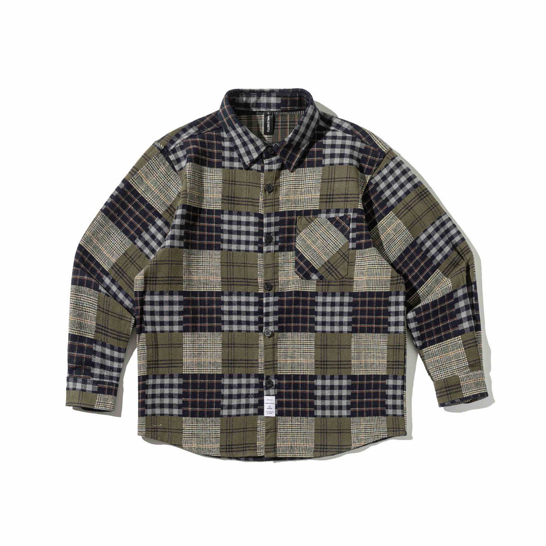 Herren Karierter Patchwork-Flanell-Overshirt mit Brusttasche Drune