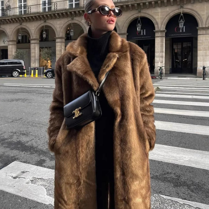 Damen Luxuriöse Kunstfelljacke mit elegantem Revers Drune
