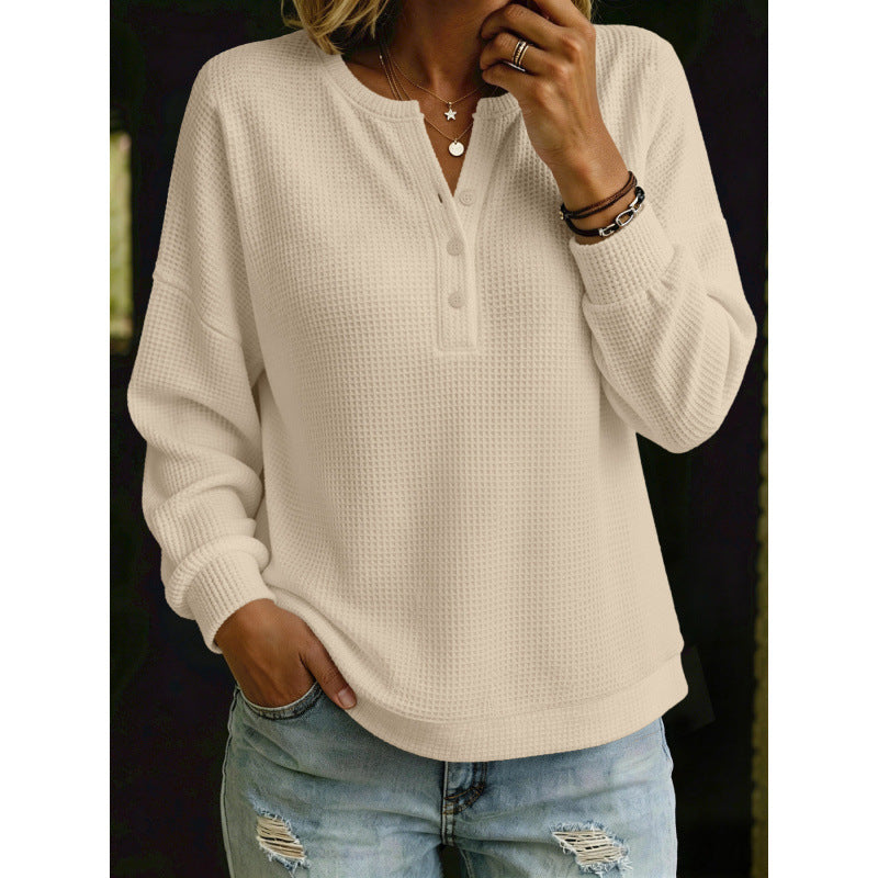 Damen Waffelstrick-Henleypullover mit Oversize-Schnitt Drune