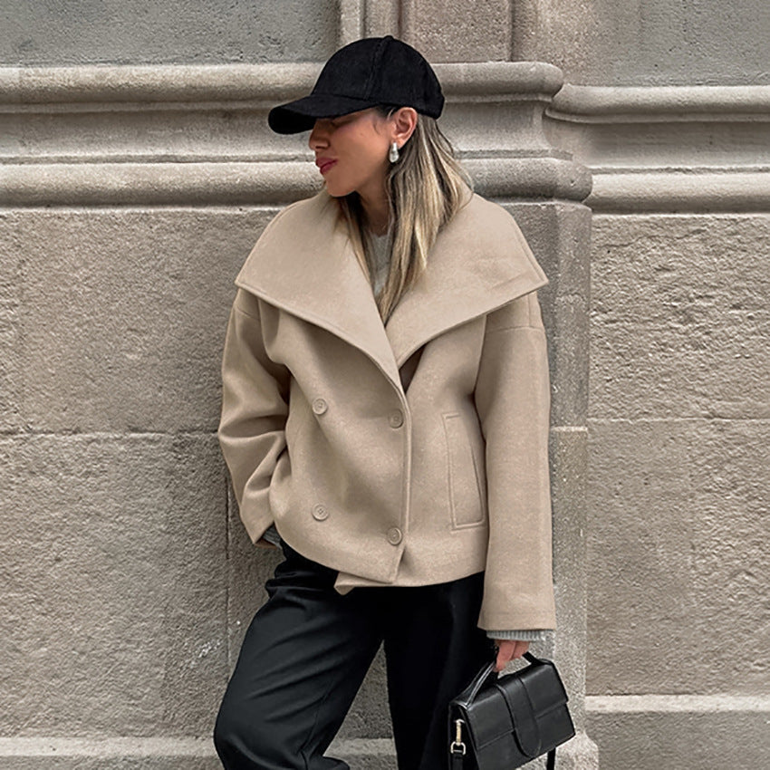 Damen Oversized Wolljacke mit breitem Revers Drune
