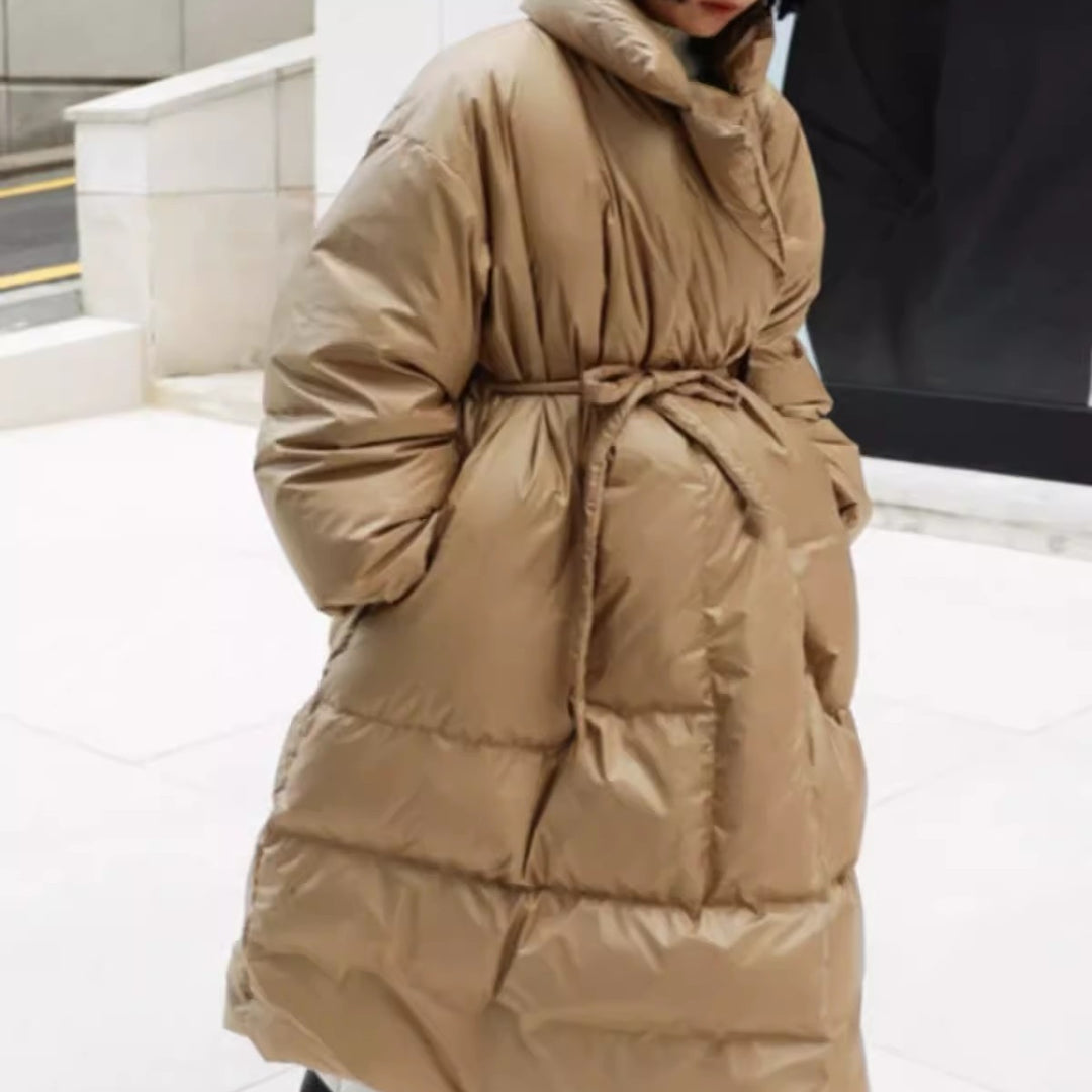 Damen Wattierter Longline-Parka mit Wickel-Bindegürtel und Volumenärmeln Drune