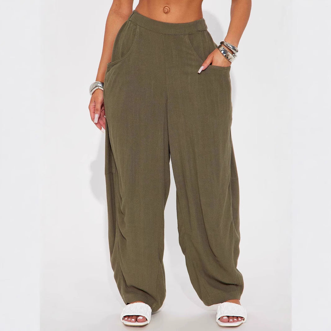 Damen Lässige Weite Stoffhosen mit praktischen Taschen Drune