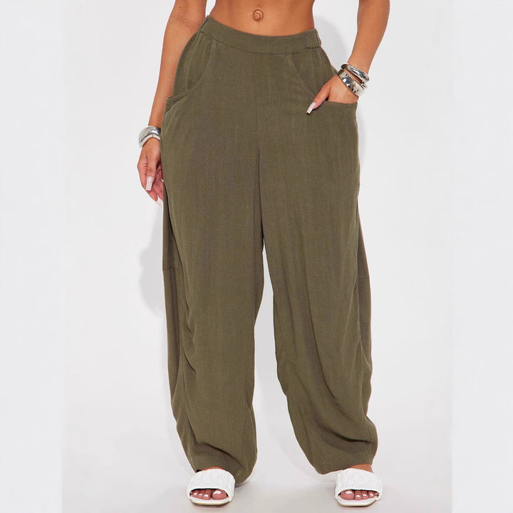 Damen Lässige Weite Stoffhosen mit praktischen Taschen Drune