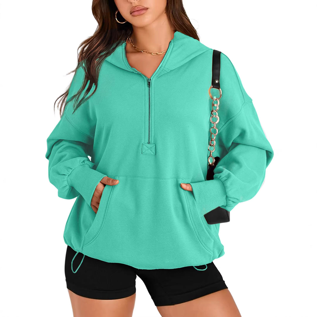 Damen Oversize-Halbzip-Hoodie mit Tunnelzug und Kängurutasche Drune