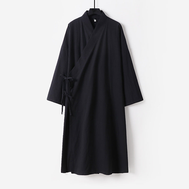 Damen Langes Wickelkleid im Kimono-Stil mit weitem Ärmel und seitlichen Bindebändern Drune