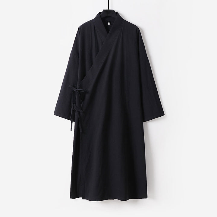 Damen Langes Wickelkleid im Kimono-Stil mit weitem Ärmel und seitlichen Bindebändern Drune