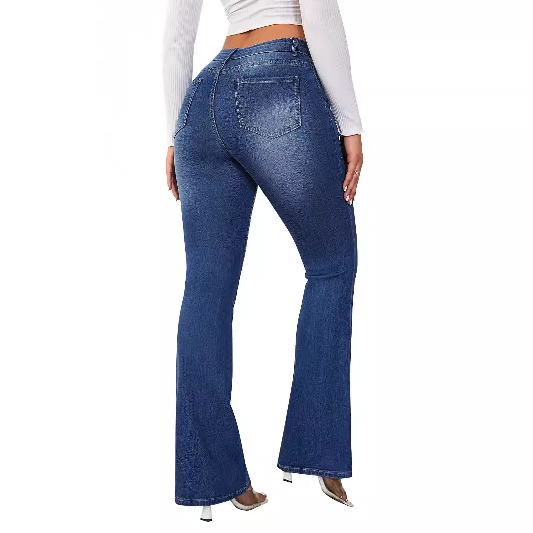 Damen nan Highwaist Schlagjeans mit figurschmeichelnder Passform und weitem Bootcut Drune